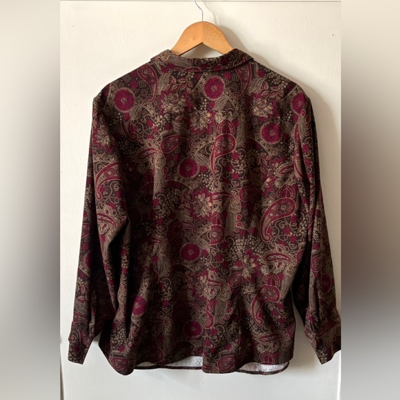 Vintage 80s 90s Earth Tone Retro Boho Floral Paisley Relaxed Layering Button Up - Picture 6 of 11